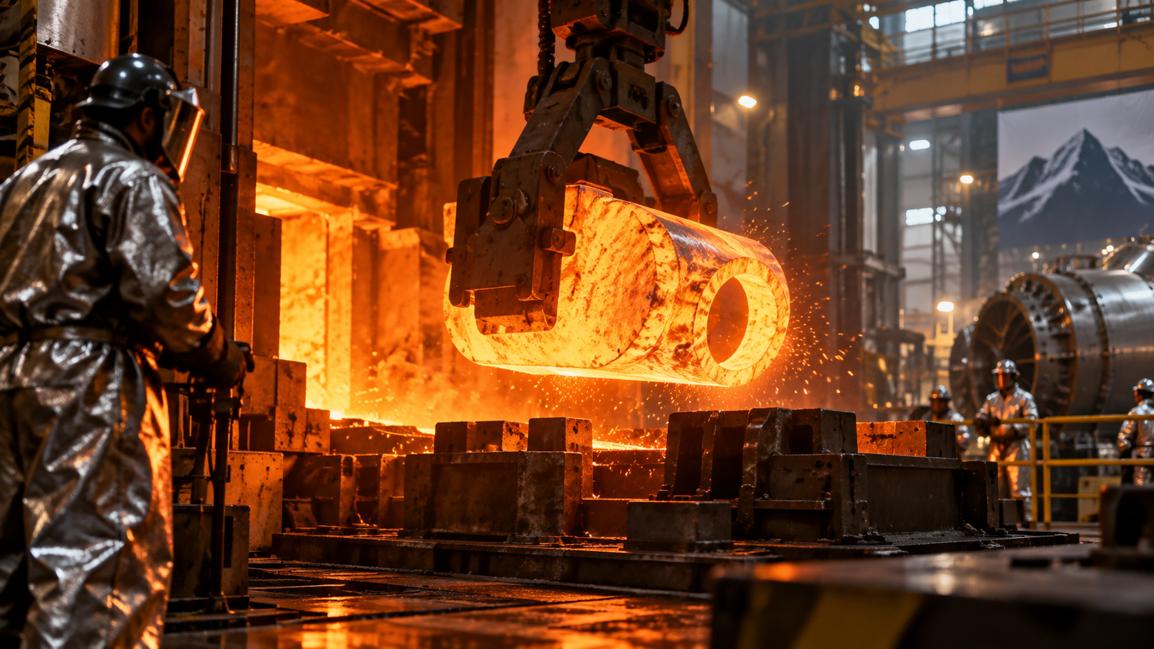 Metalworking forge and anvil glowing with heat