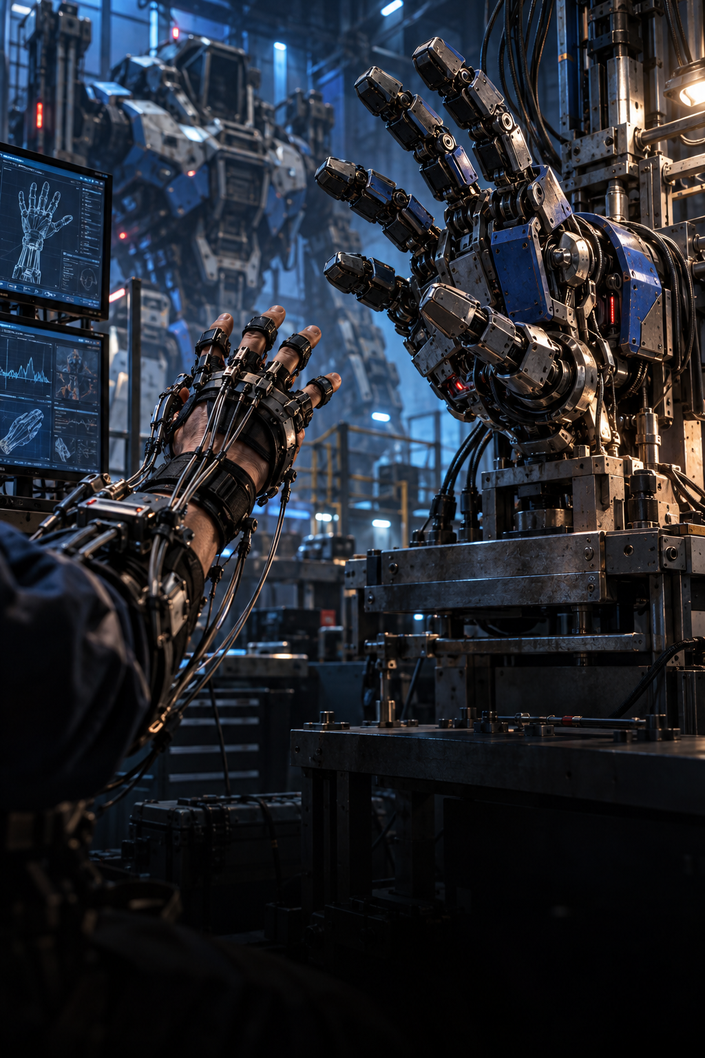 Mechanical hands and actuators on an engineering workbench